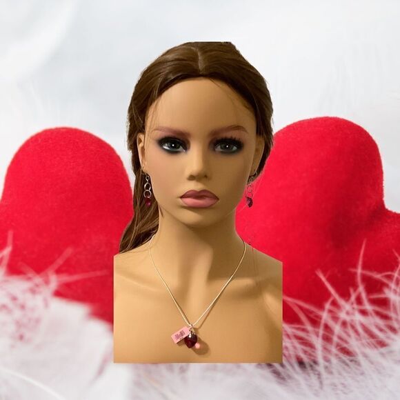 Sweetheart Sterling Earring Necklace Set - Picture 1 of 5